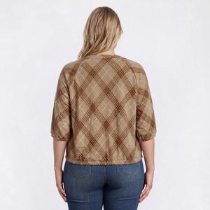 Plus Size Cure Rib Texture 3/4 Sleeve Henley Houndstooth Blouse alternate view